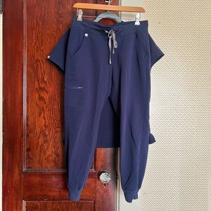 Figs Navy V-Neck Scrub Top and Joggers